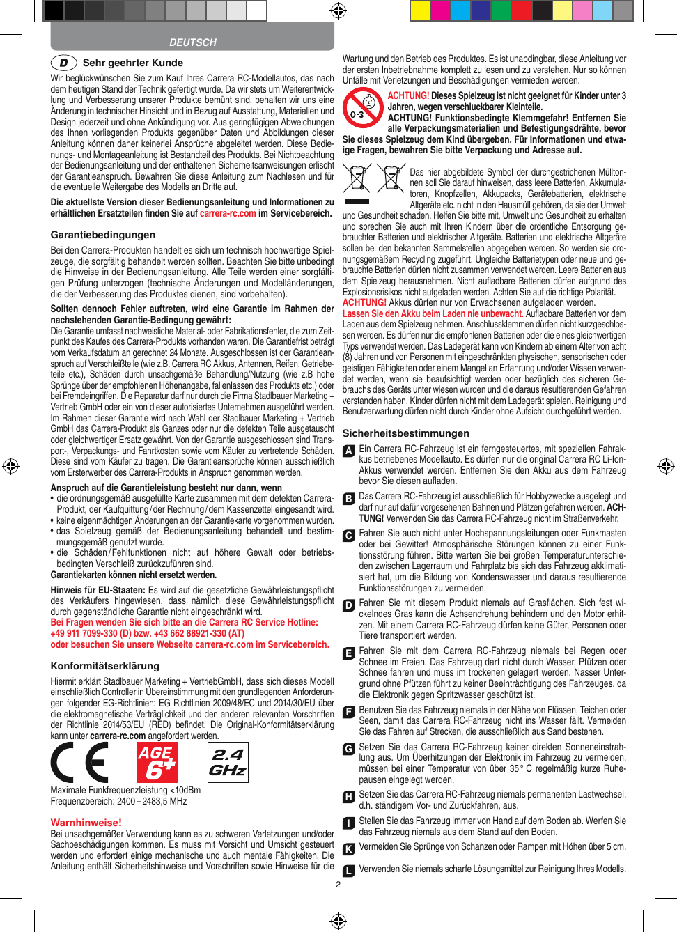 Page 2 of Carrera Toys 370900053 Radio Control Toy Transmitter (2.4GHz) User Manual