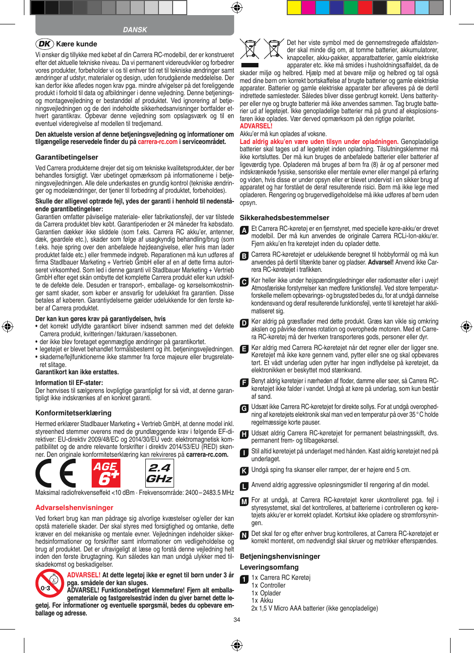 Page 34 of Carrera Toys 370900053 Radio Control Toy Transmitter (2.4GHz) User Manual