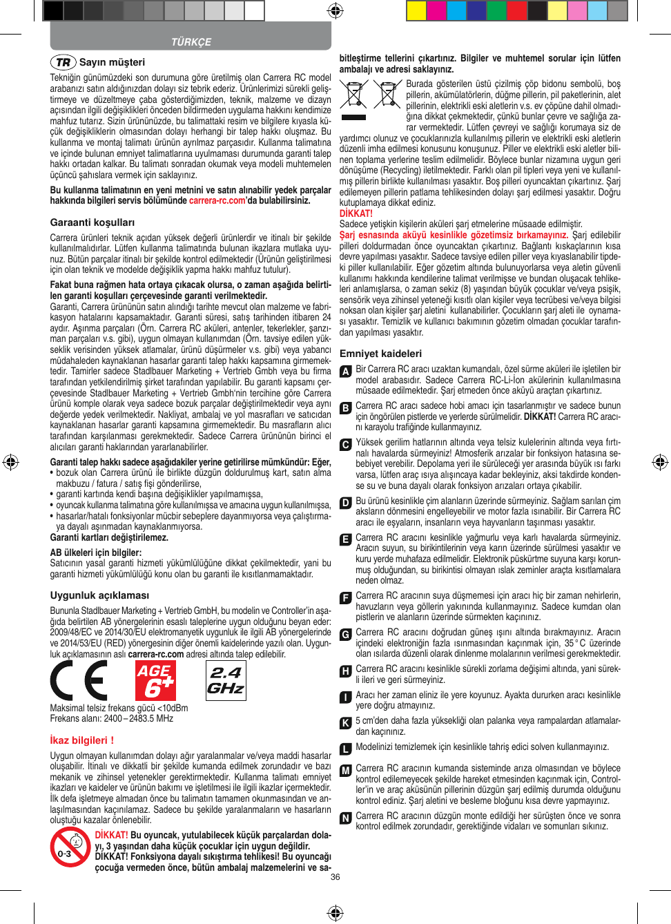 Page 36 of Carrera Toys 370900053 Radio Control Toy Transmitter (2.4GHz) User Manual