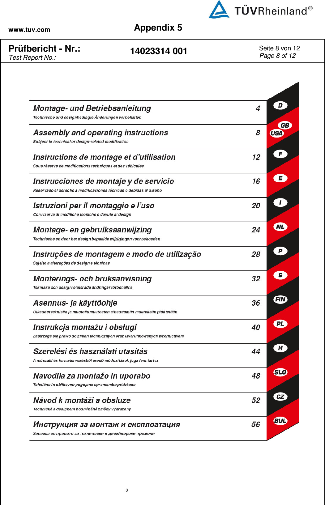 www.tuv.com Appendix 5  Prüfbericht - Nr.:  Test Report No.: 14023314 001 Seite 8 von 12 Page 8 of 12     