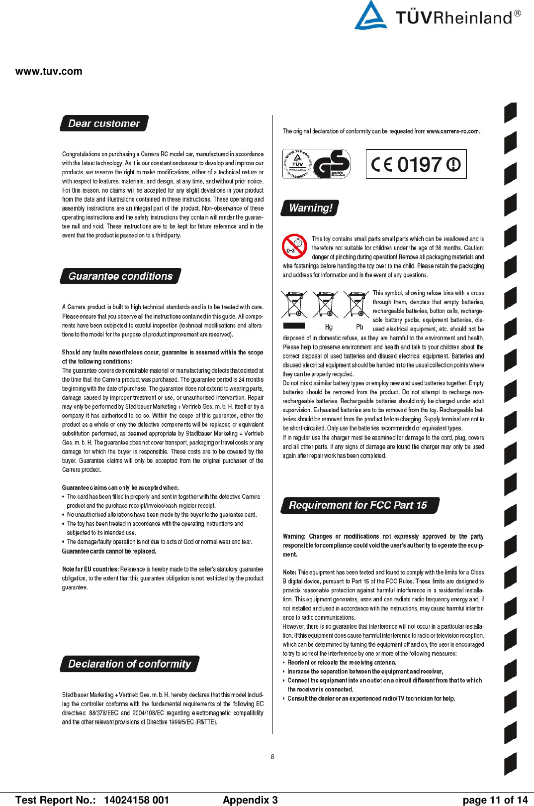 www.tuv.com   Test Report No.:  14024158 001  Appendix 3  page 11 of 14  