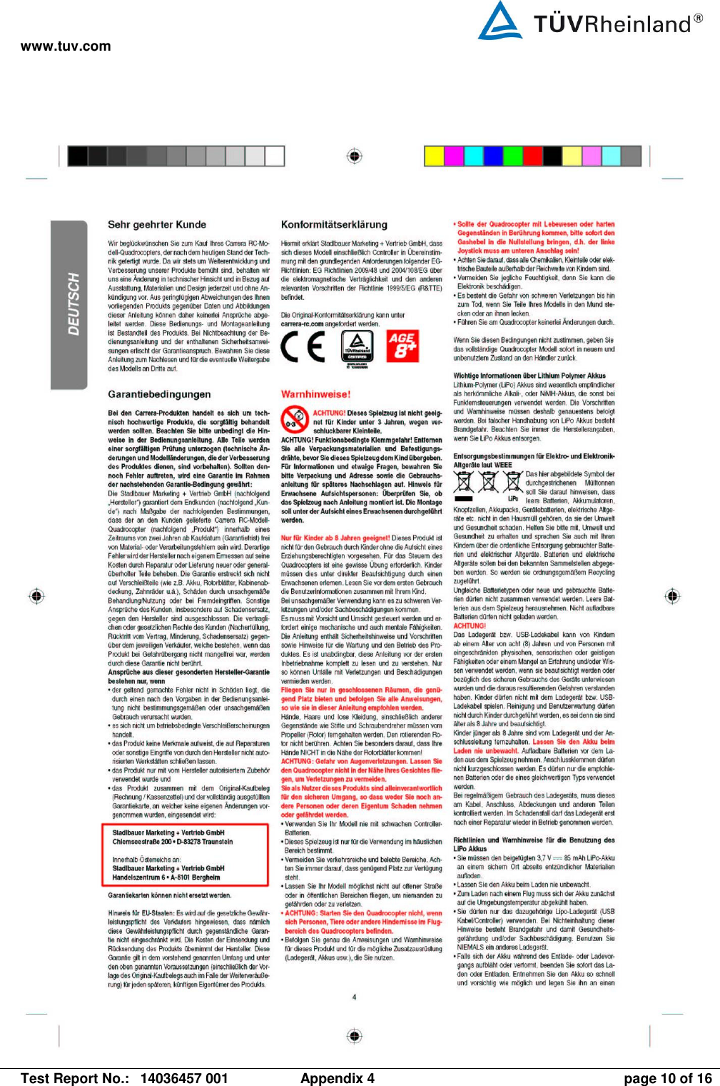 www.tuv.com   Test Report No.:  14036457 001  Appendix 4  page 10 of 16 