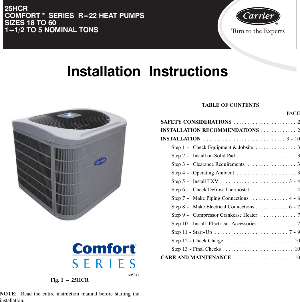 Page 1 of 10 - Carrier 25HCR 25hcr-2si User Manual  To The 0ed6864e-a73a-4822-969e-f1a1950130c2