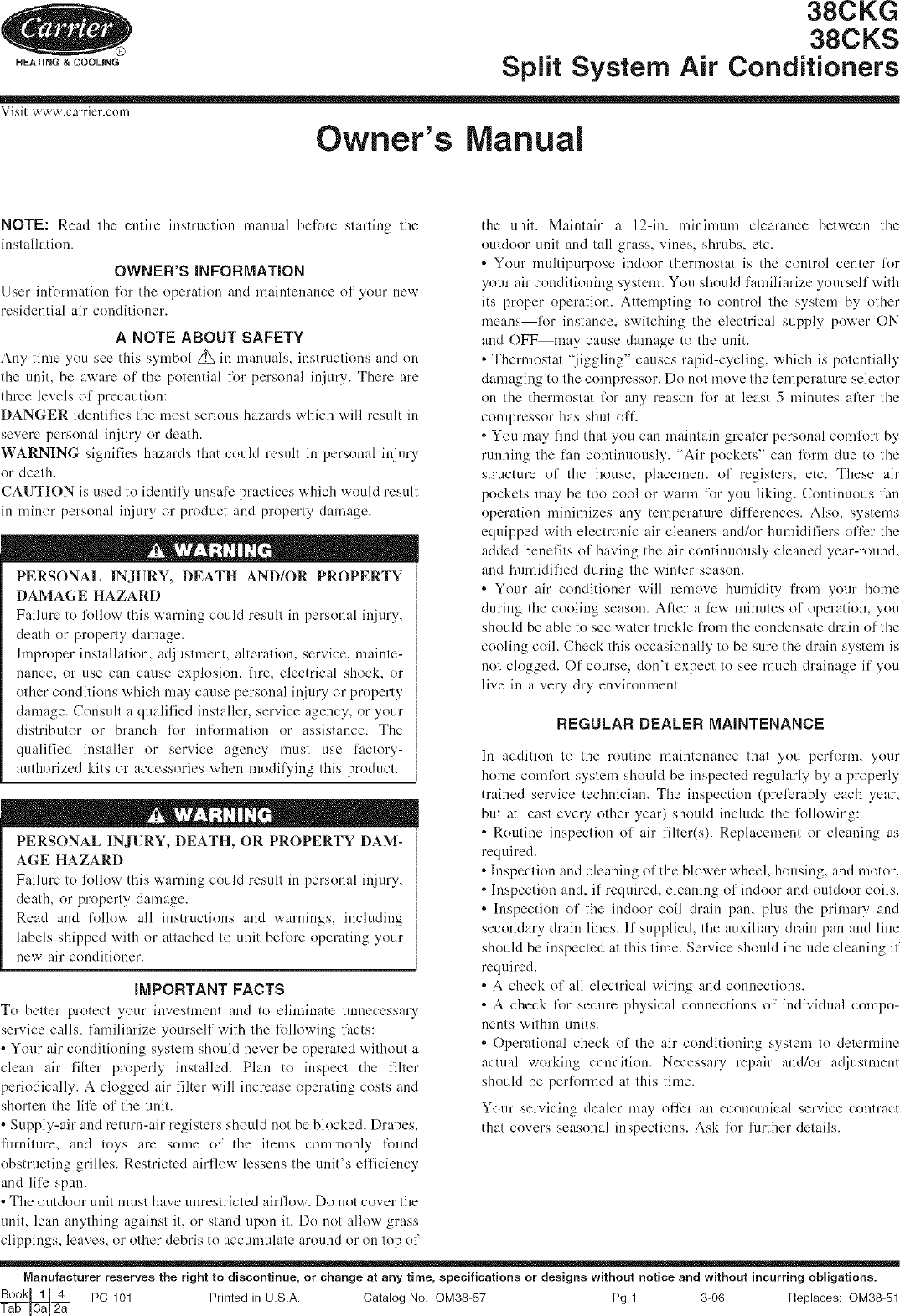 Page 1 of 2 - Carrier 38BRC030 SERIES310 User Manual  CONDENSING UNIT - Manuals And Guides L0603455