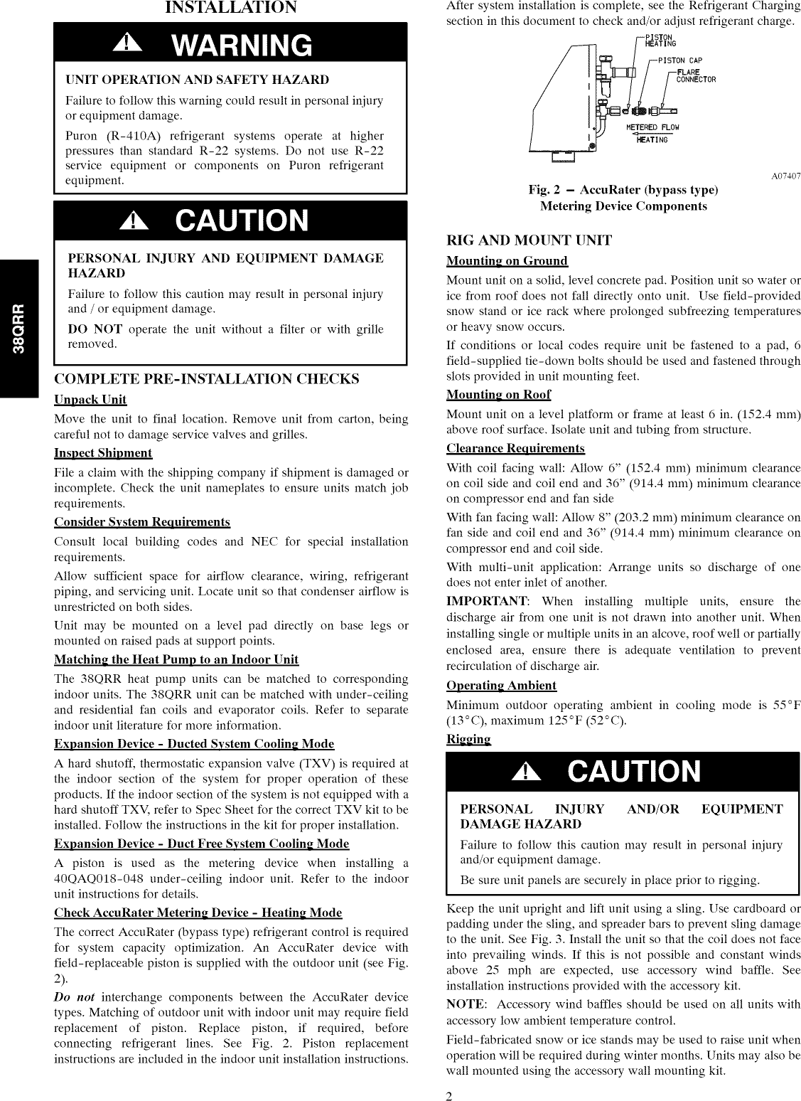 Page 2 of 10 - Carrier 38QRR018300 User Manual  HEAT PUMP - Manuals And Guides 1008629L