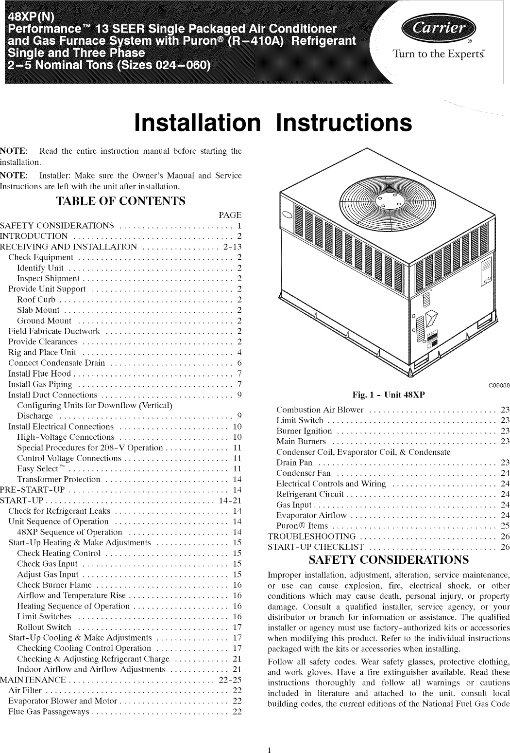 Carrier 48XP024040300 User Manual CENTRAL PACKAGE Manuals And Guides