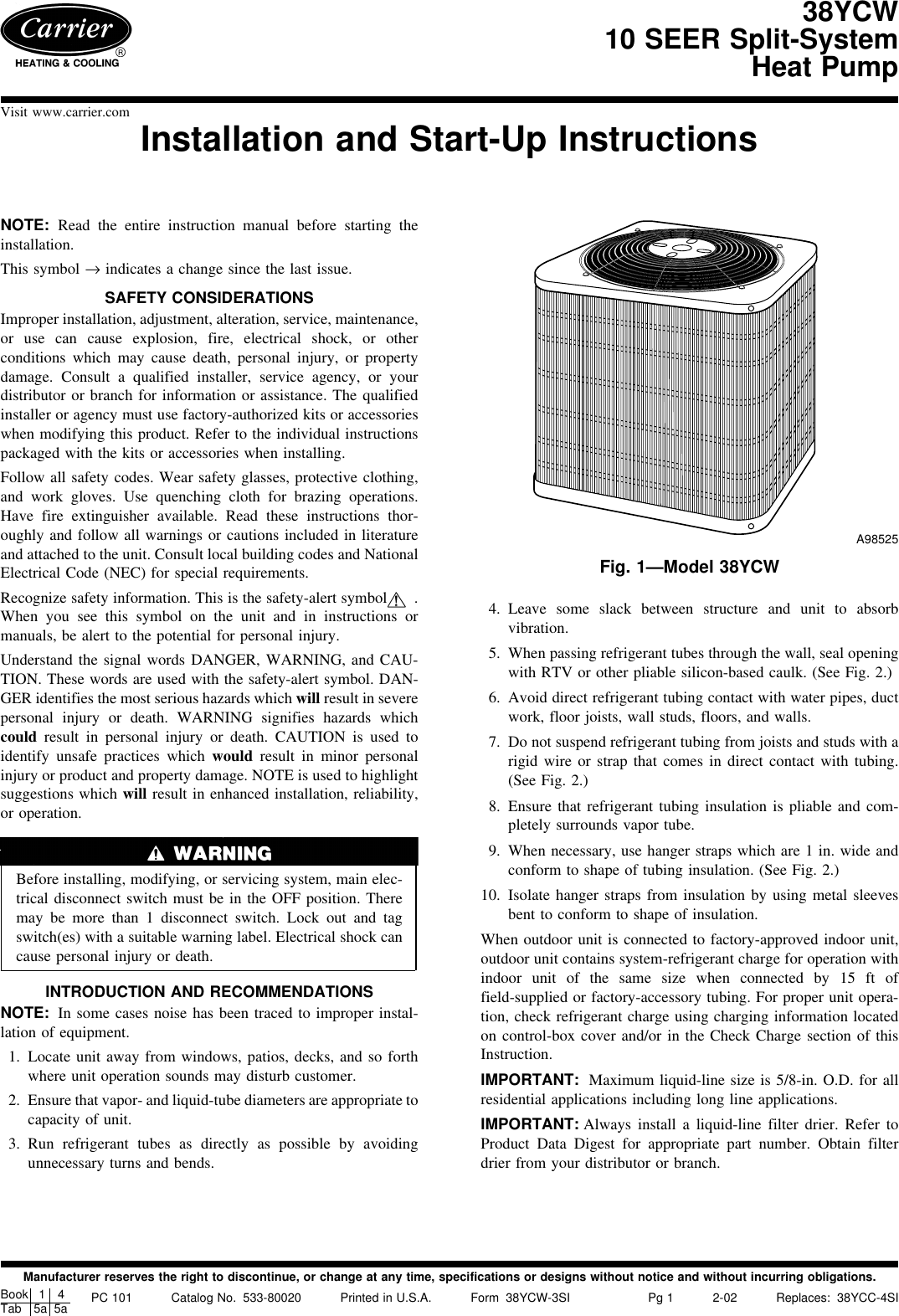 Page 1 of 8 - Carrier Carrier-10-Seer-Split-System-38Ycw-Users-Manual-  Carrier-10-seer-split-system-38ycw-users-manual