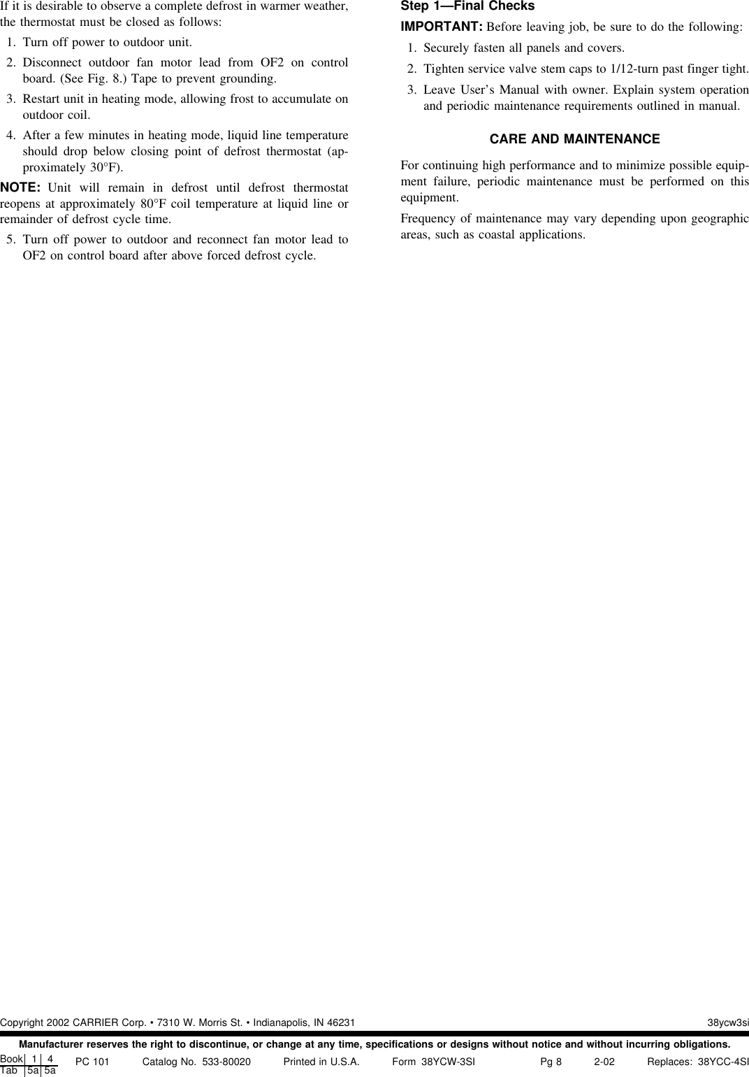 Page 8 of 8 - Carrier Carrier-10-Seer-Split-System-38Ycw-Users-Manual-  Carrier-10-seer-split-system-38ycw-users-manual