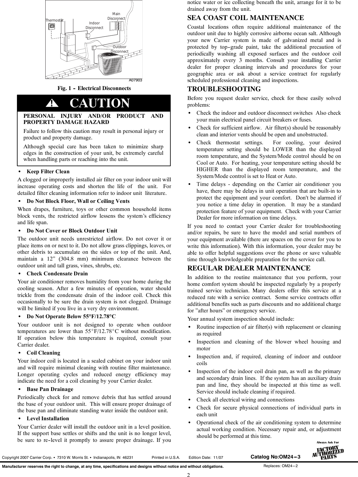 Page 2 of 2 - Carrier Carrier-24Aaa5-Owners-Manual- OM24-3  Carrier-24aaa5-owners-manual