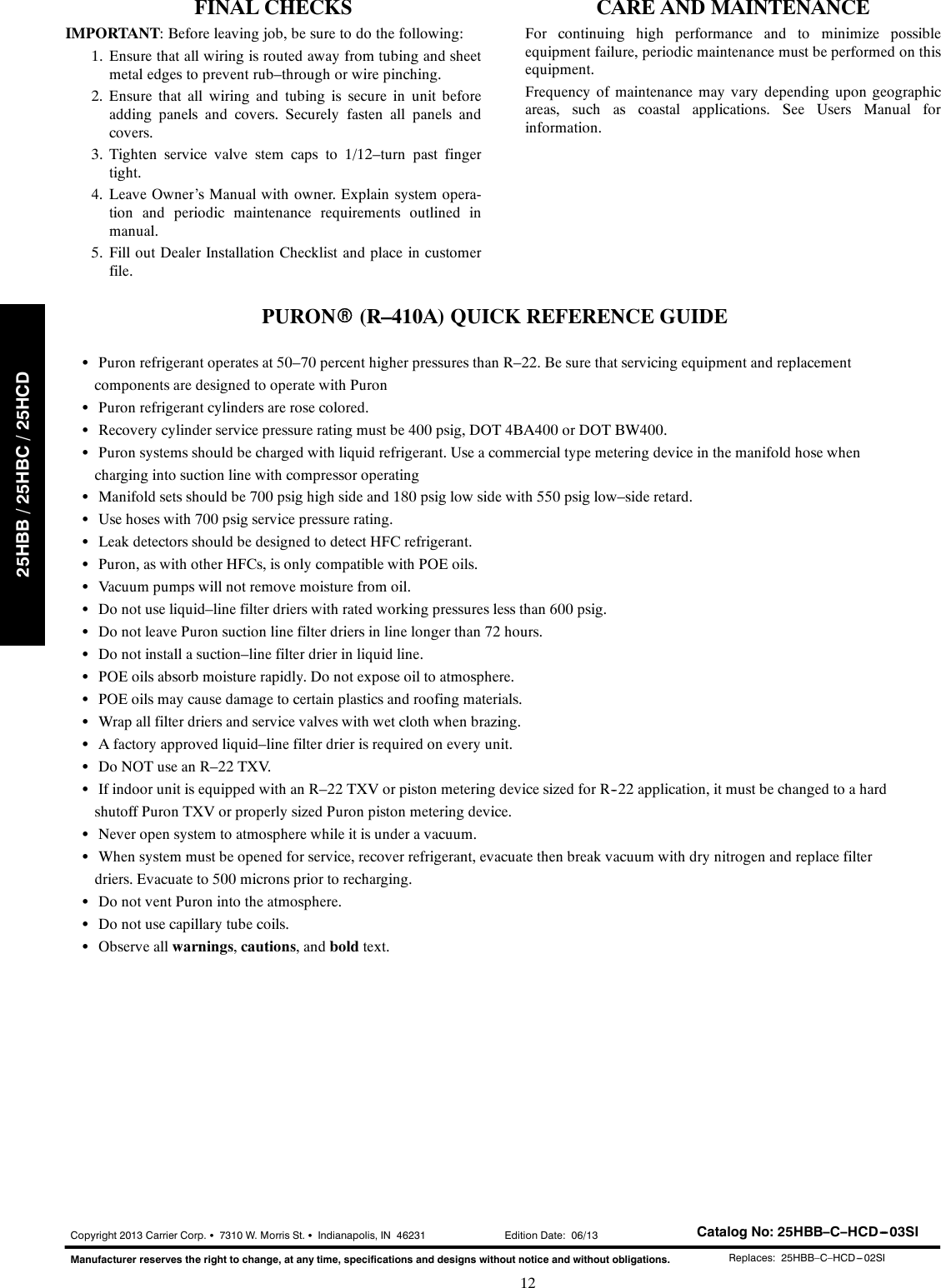 Page 12 of 12 - Carrier Carrier-25Hcd-Quick-Start-Guide 25HBB-C-HCD-03SI