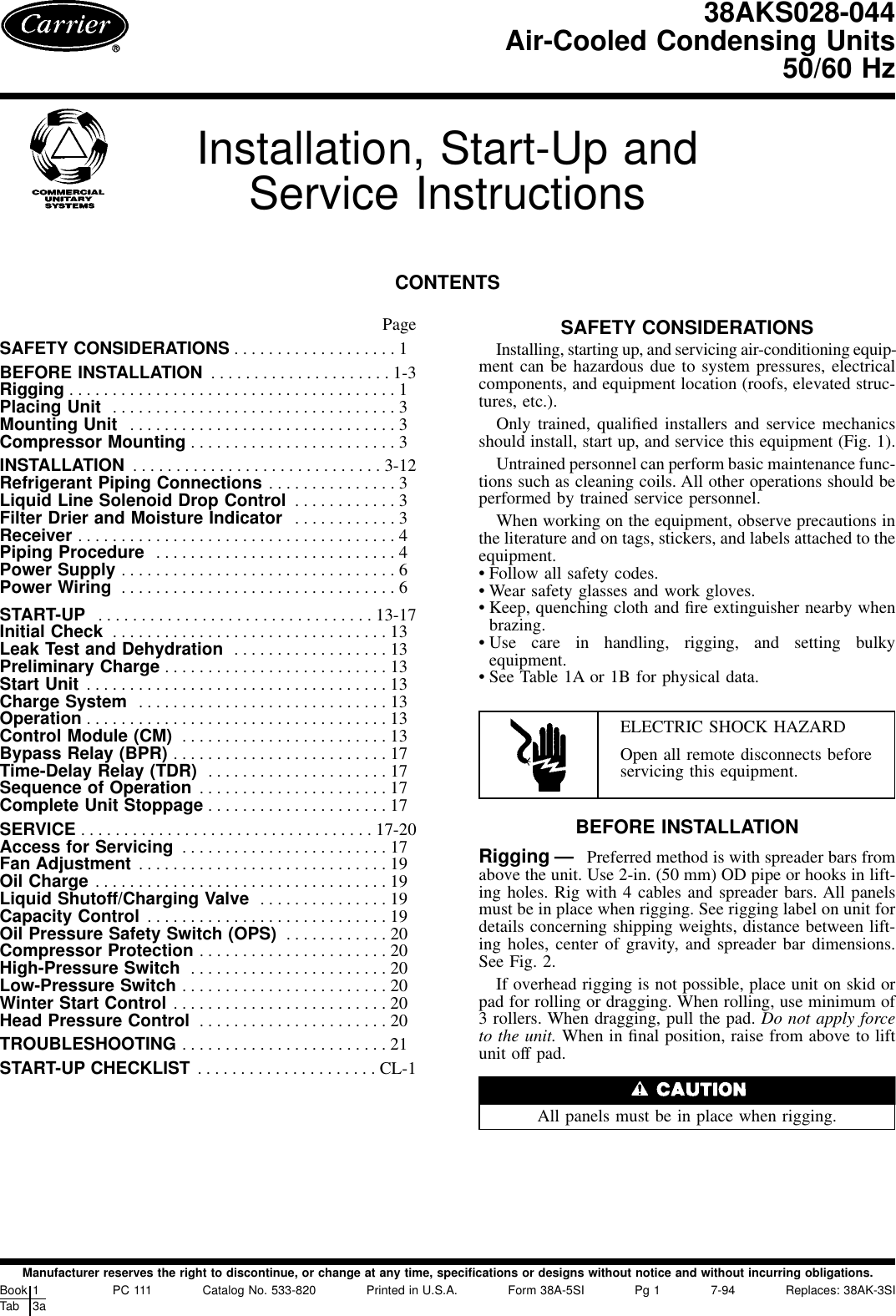 Carrier 38Aks028 044 Users Manual