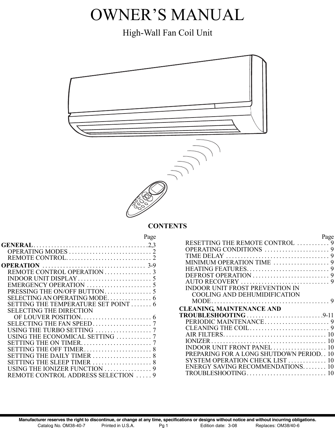 Page 1 of 12 - Carrier Carrier-38Hdf-40Qnc-Owners-Manual- Om3840-6 Reprint 406  Carrier-38hdf-40qnc-owners-manual