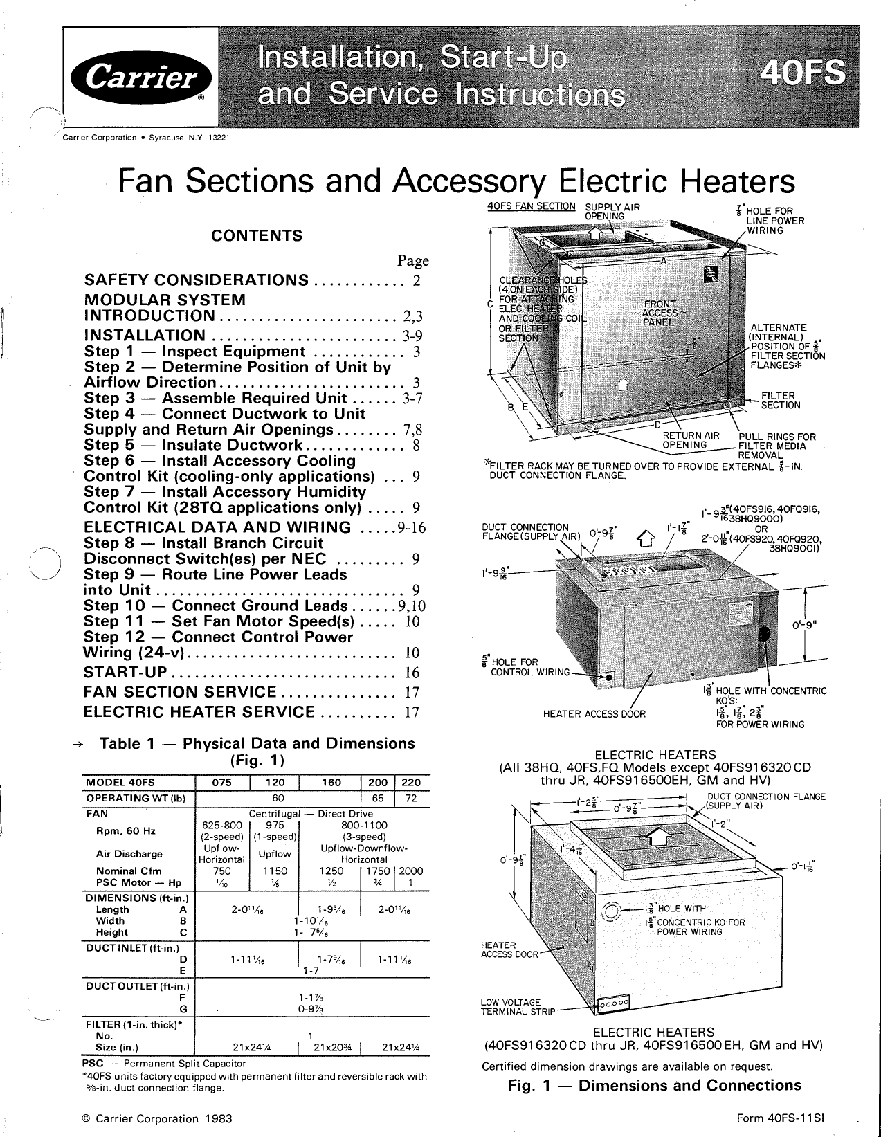 Carrier 40Fs Users Manual