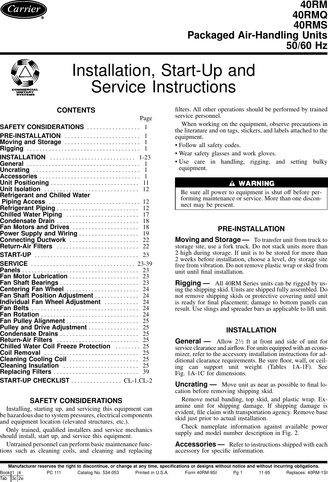 Carrier 40Rm Users Manual