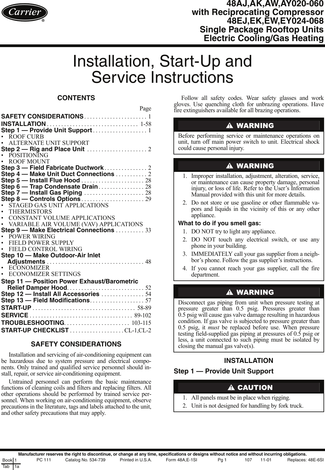 Carrier 48Ak Users Manual 48ae 1si rep107