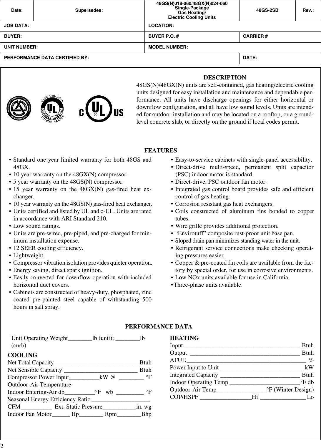 Page 2 of 8 - Carrier Carrier-48Gsn018-060-Users-Manual-  Carrier-48gsn018-060-users-manual
