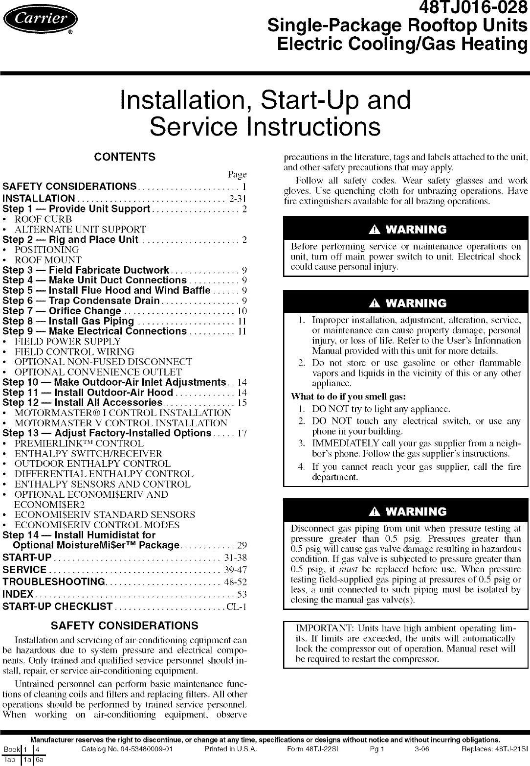 Carrier 48Tj016 028 Users Manual
