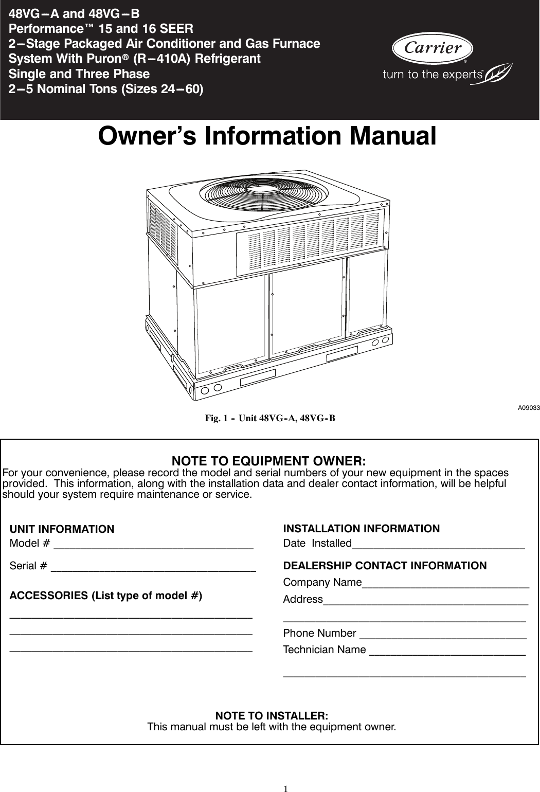 Page 1 of 8 - Carrier Carrier-48Vg-A-Owners-Manual- OM48VG-02  Carrier-48vg-a-owners-manual