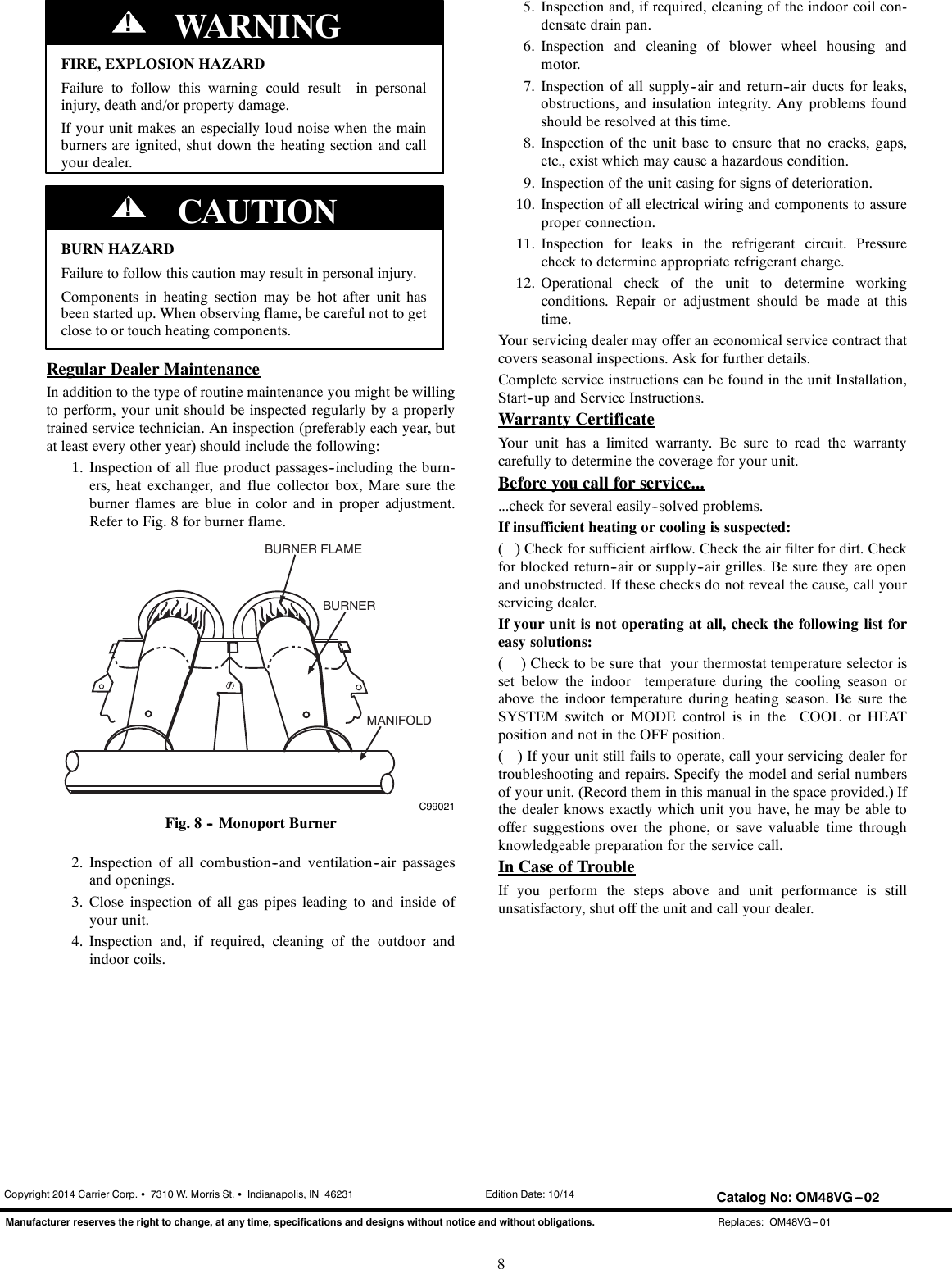 Page 8 of 8 - Carrier Carrier-48Vg-A-Owners-Manual- OM48VG-02  Carrier-48vg-a-owners-manual