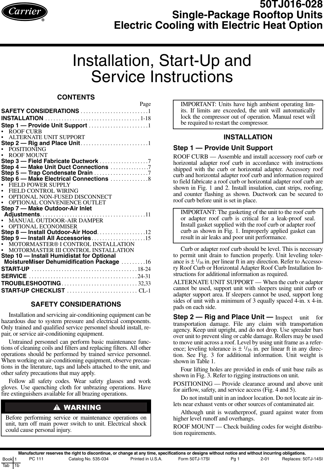 Carrier 50Tj016 028 Users Manual