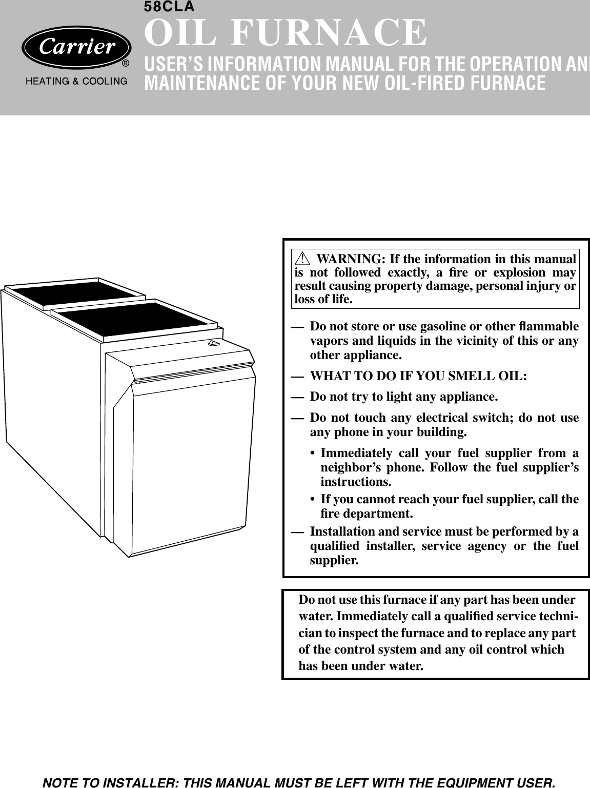 Carrier 58Cla Users Manual