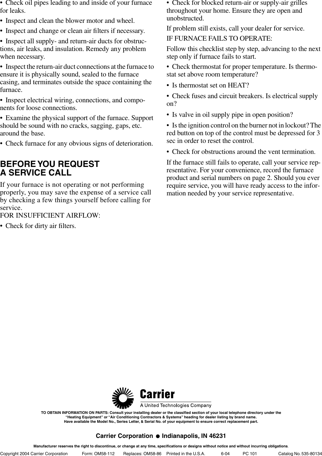 Page 8 of 8 - Carrier Carrier-58Cla-Users-Manual- Carrier-58cla-users-manual