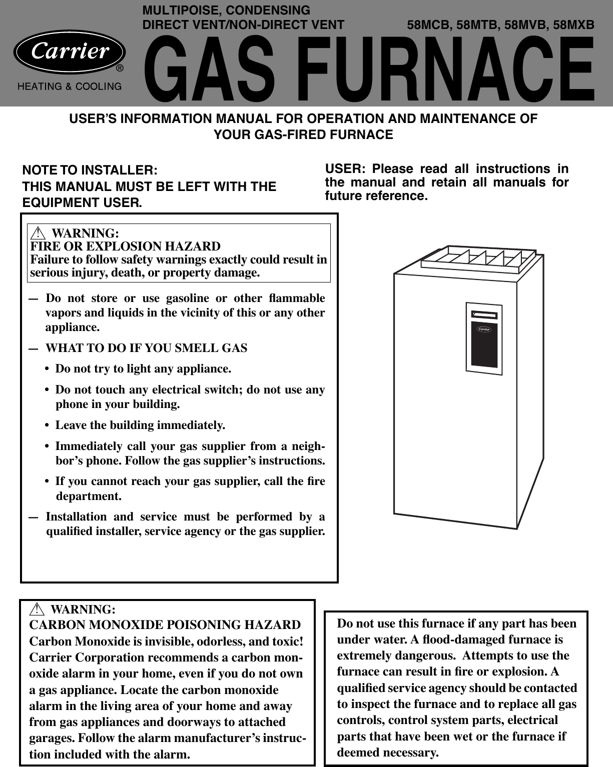 Page 1 of 12 - Carrier Carrier-58Mcb-Users-Manual-  Carrier-58mcb-users-manual