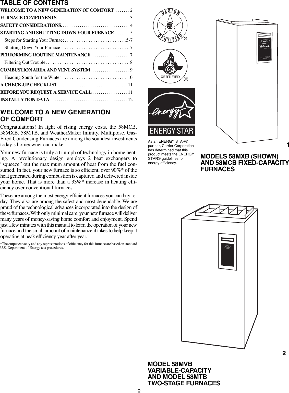 Page 2 of 12 - Carrier Carrier-58Mcb-Users-Manual-  Carrier-58mcb-users-manual