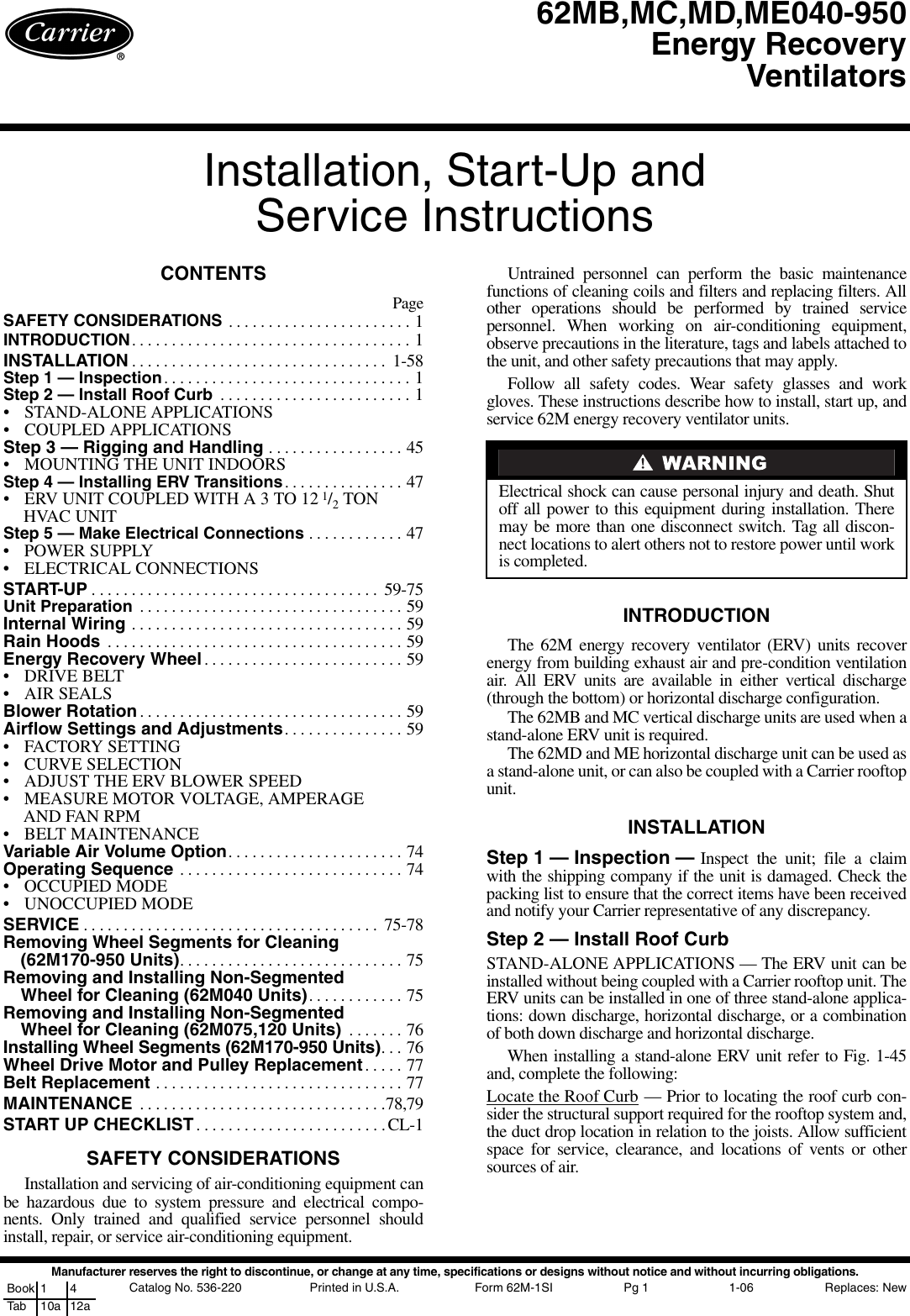 Carrier 62Mb Users Manual