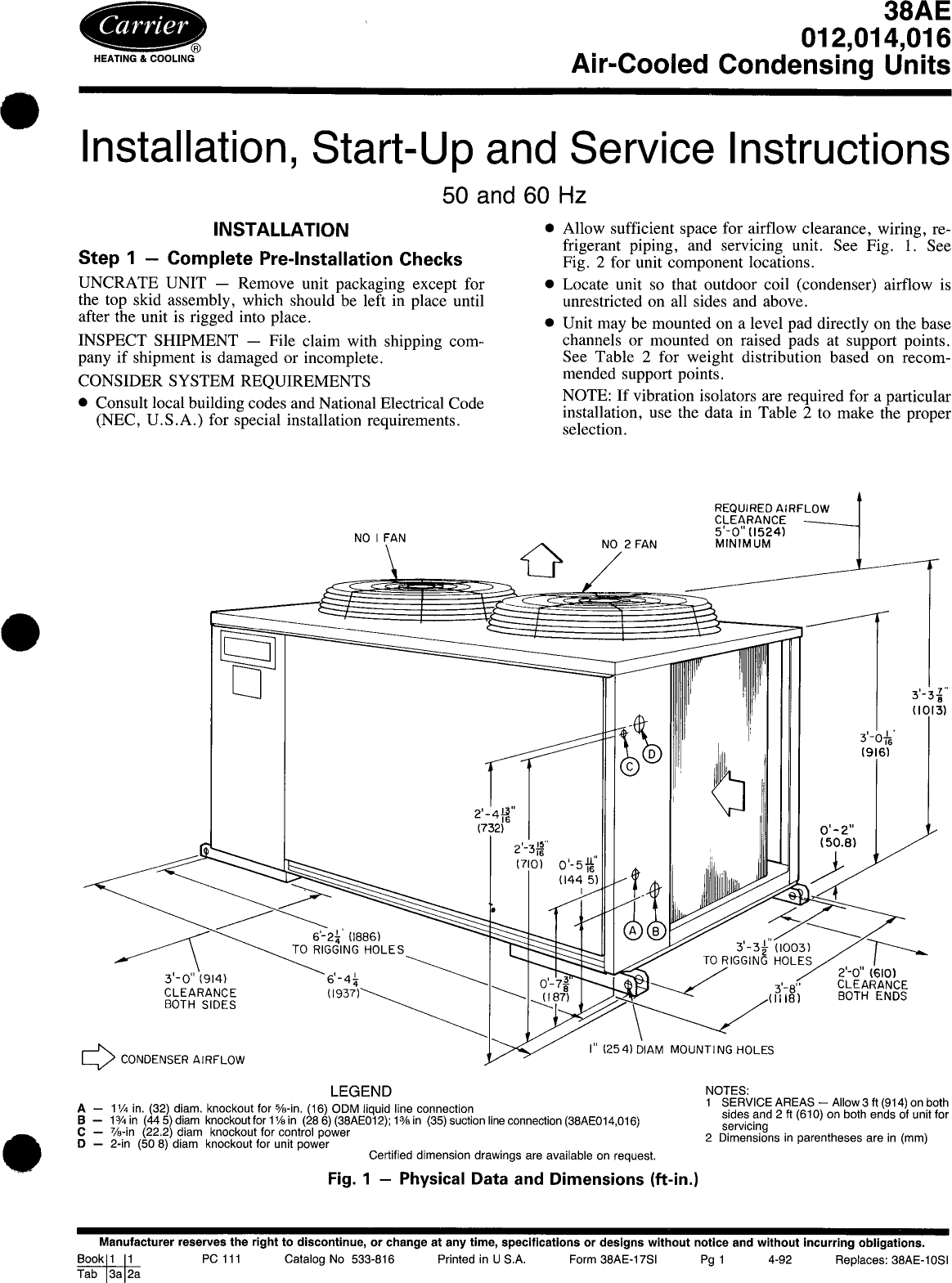 Page 1 of 12 - Carrier Carrier-Air-Cooled-Condensing-Units-38Ae-Users-Manual-  Carrier-air-cooled-condensing-units-38ae-users-manual