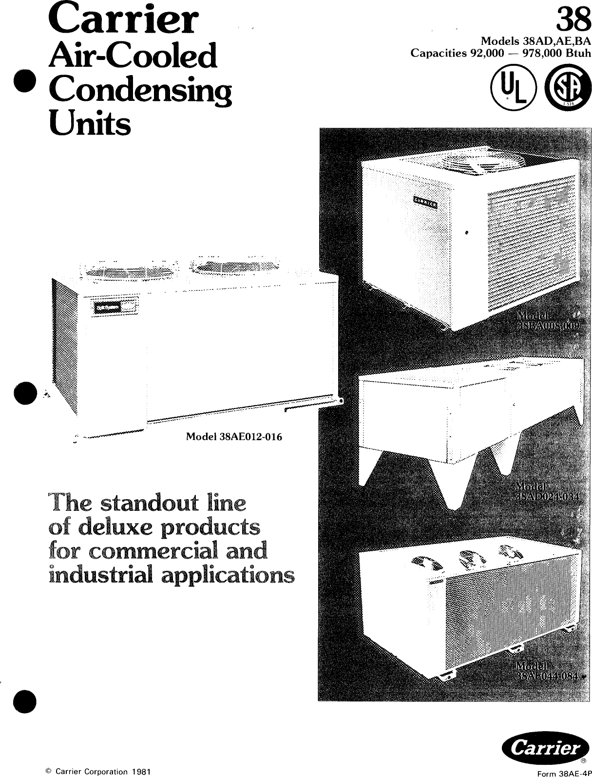 Page 1 of 12 - Carrier Carrier-Air-Cooled-Condensing-Units-38Ba-Users-Manual-  Carrier-air-cooled-condensing-units-38ba-users-manual