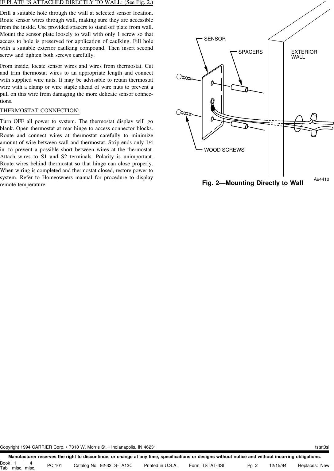 Page 2 of 2 - Carrier Carrier-Outdoor-Temperature-Sensor-Tstatccsen01-Users-Manual-  Carrier-outdoor-temperature-sensor-tstatccsen01-users-manual