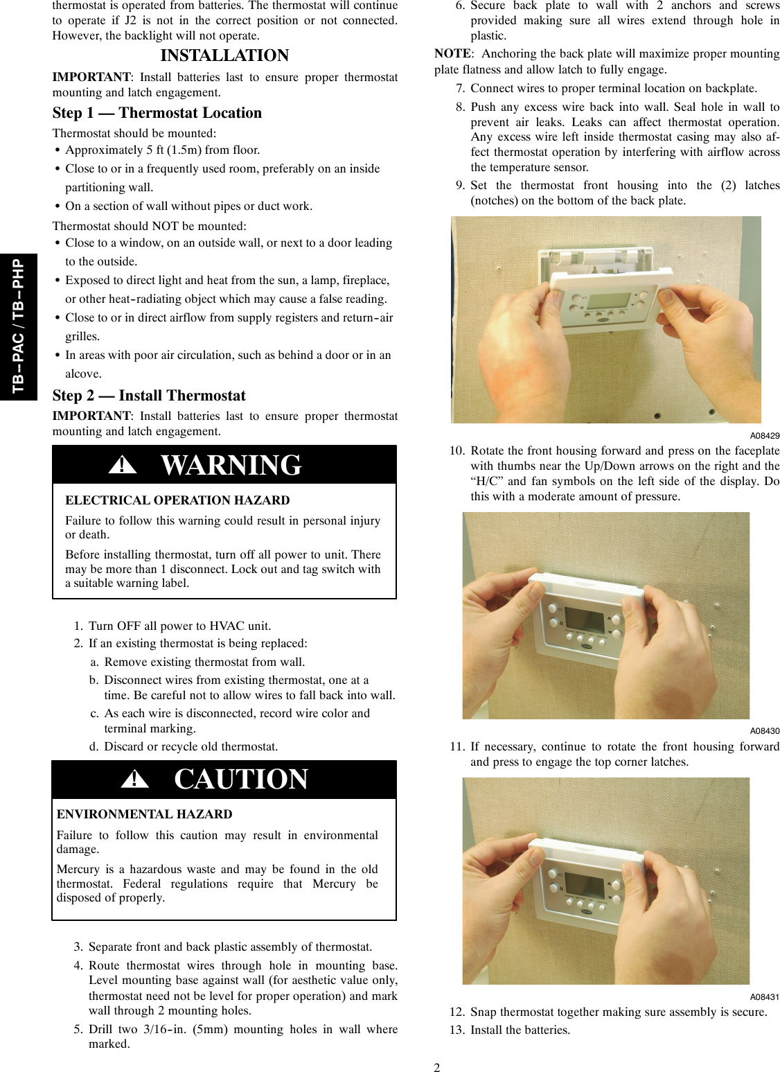 Page 2 of 8 - Carrier Carrier-Tb-Pac-Users-Manual- TB-PAC-7SI  Carrier-tb-pac-users-manual