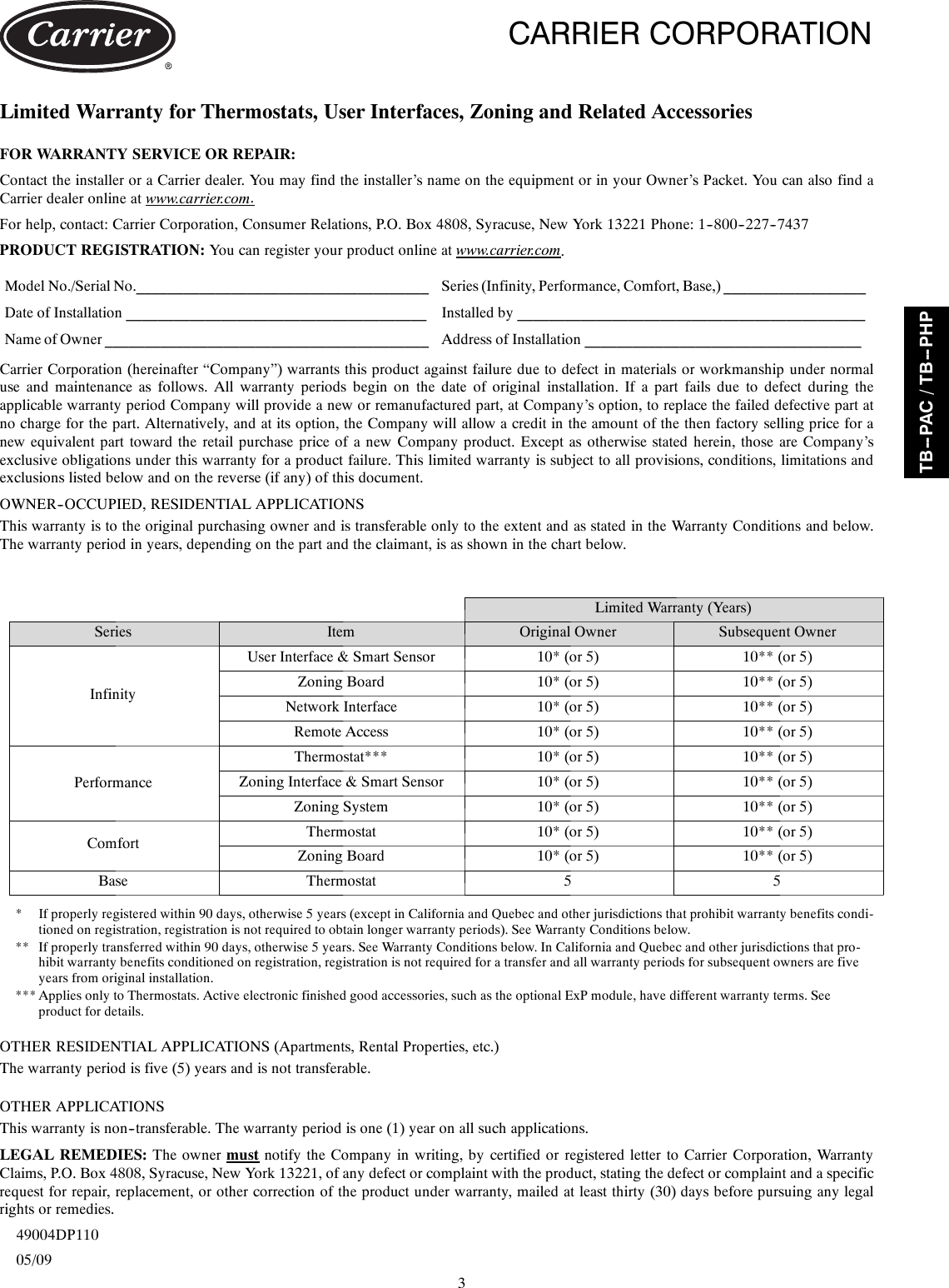 Page 7 of 8 - Carrier Carrier-Tb-Pac-Users-Manual- TB-PAC-7SI  Carrier-tb-pac-users-manual