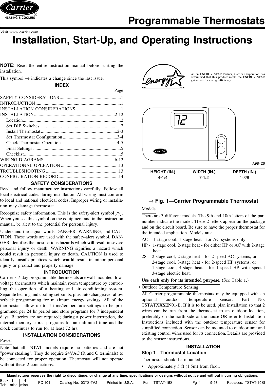 Carrier Thermostat Users Manual