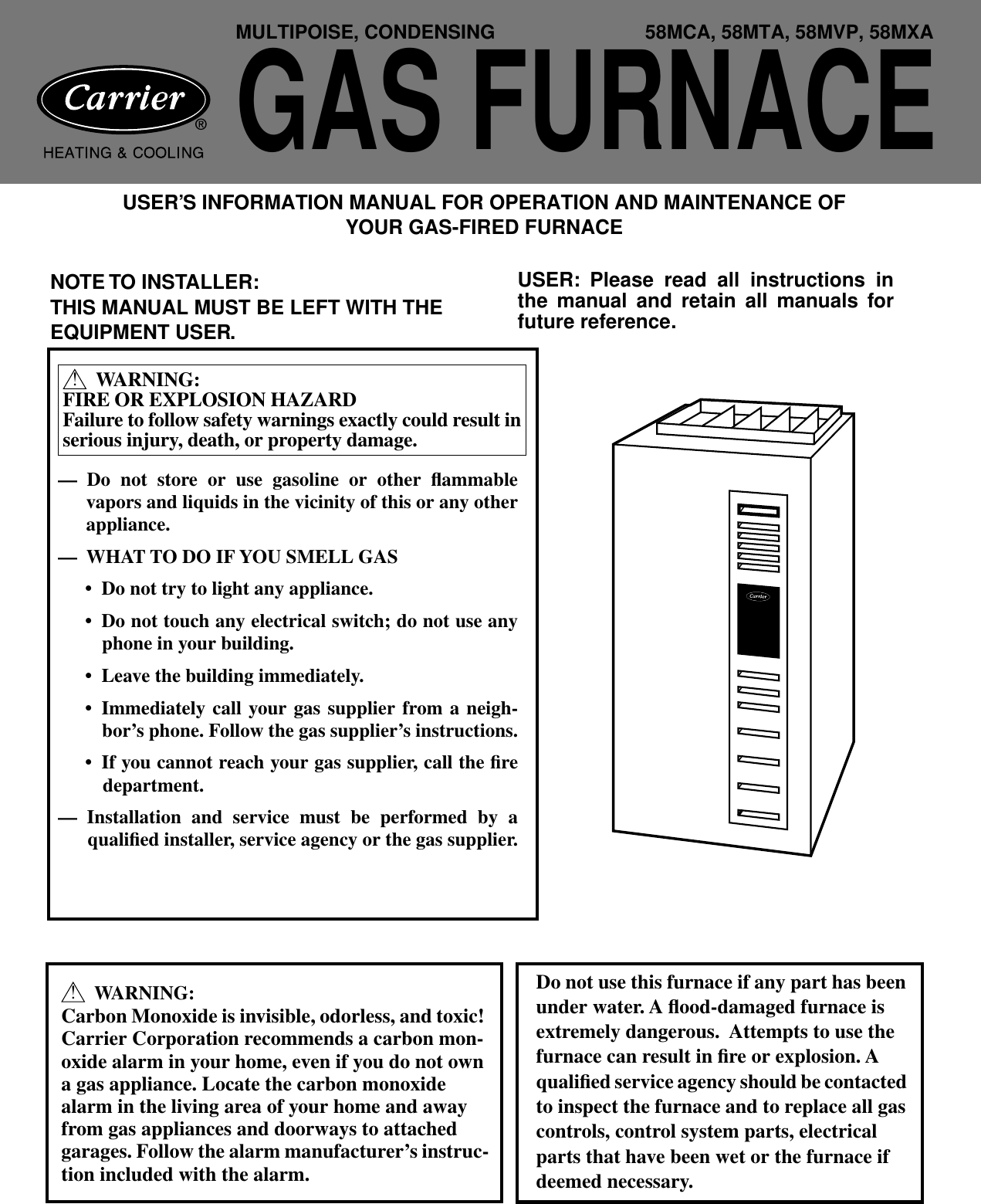 Carrier Weathermaker Infinity 58Mca Users Manual