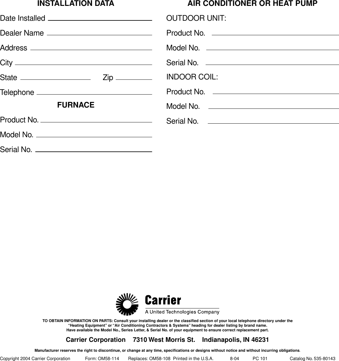 Page 12 of 12 - Carrier Carrier-Weathermaker-Infinity-58Mca-Users-Manual-  Carrier-weathermaker-infinity-58mca-users-manual