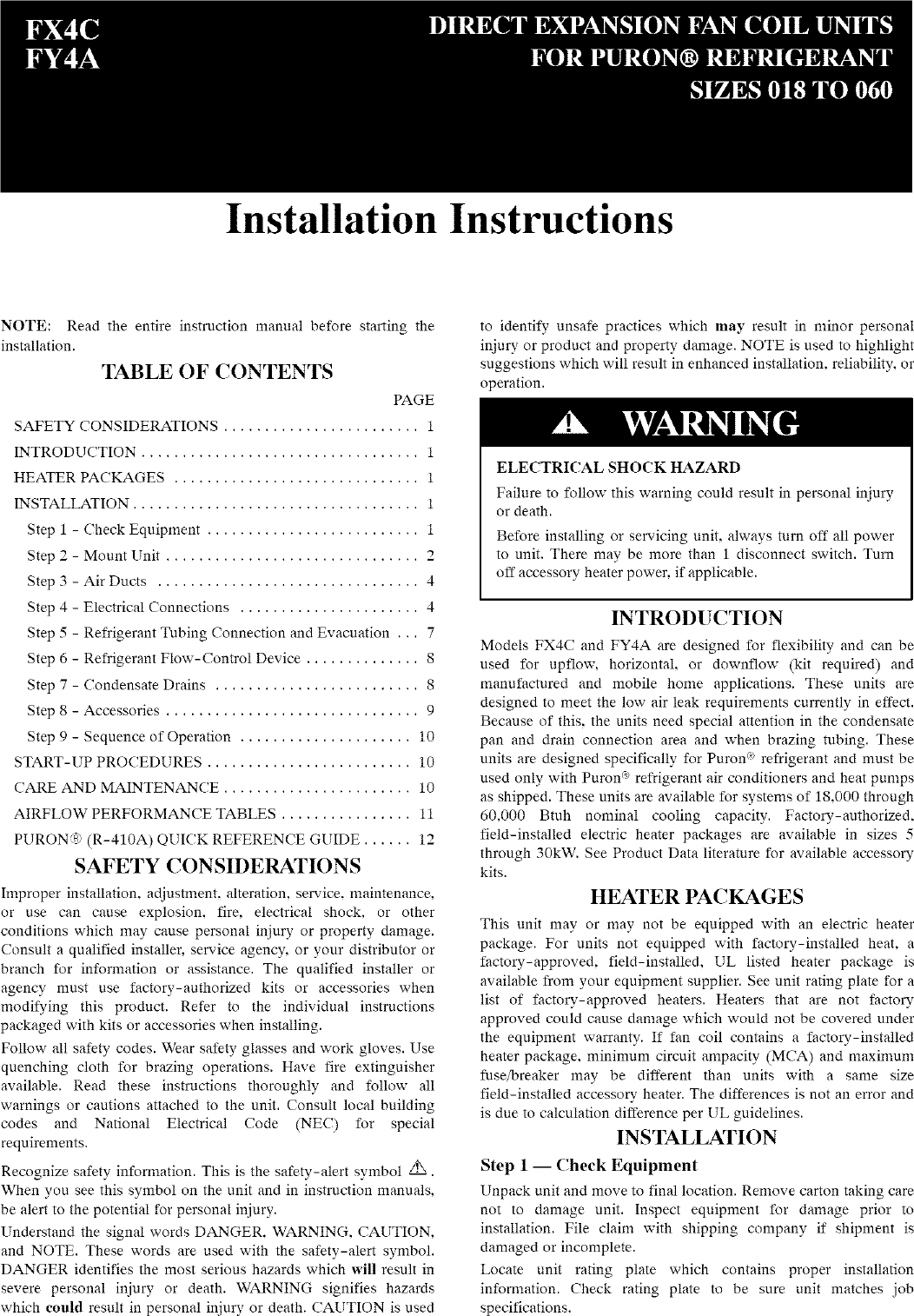 Carrier FX4CNF018000 User Manual AIR HANDLER Manuals And Guides L0801053