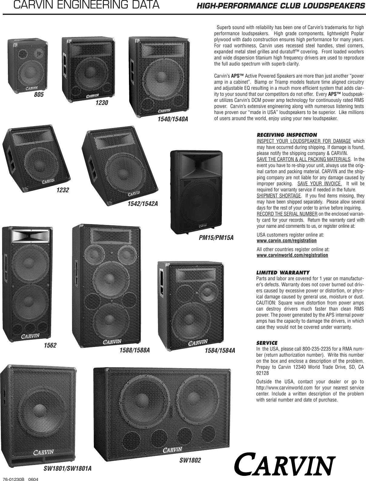 Page 1 of 4 - Carvin Carvin-1584-Owners-Manual 76-01230B CLUB SPKRS