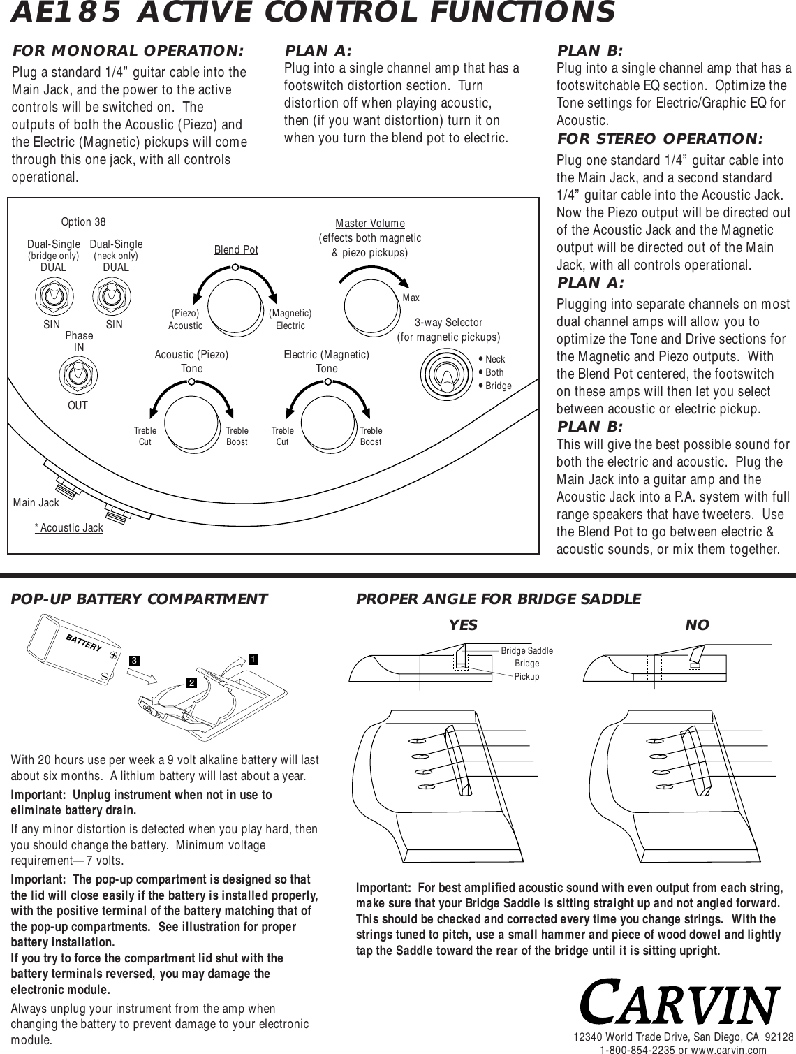 Page 1 of 1 - Carvin Carvin-Ae185-Quick-Reference-Guide AE185 Control Functions.qx