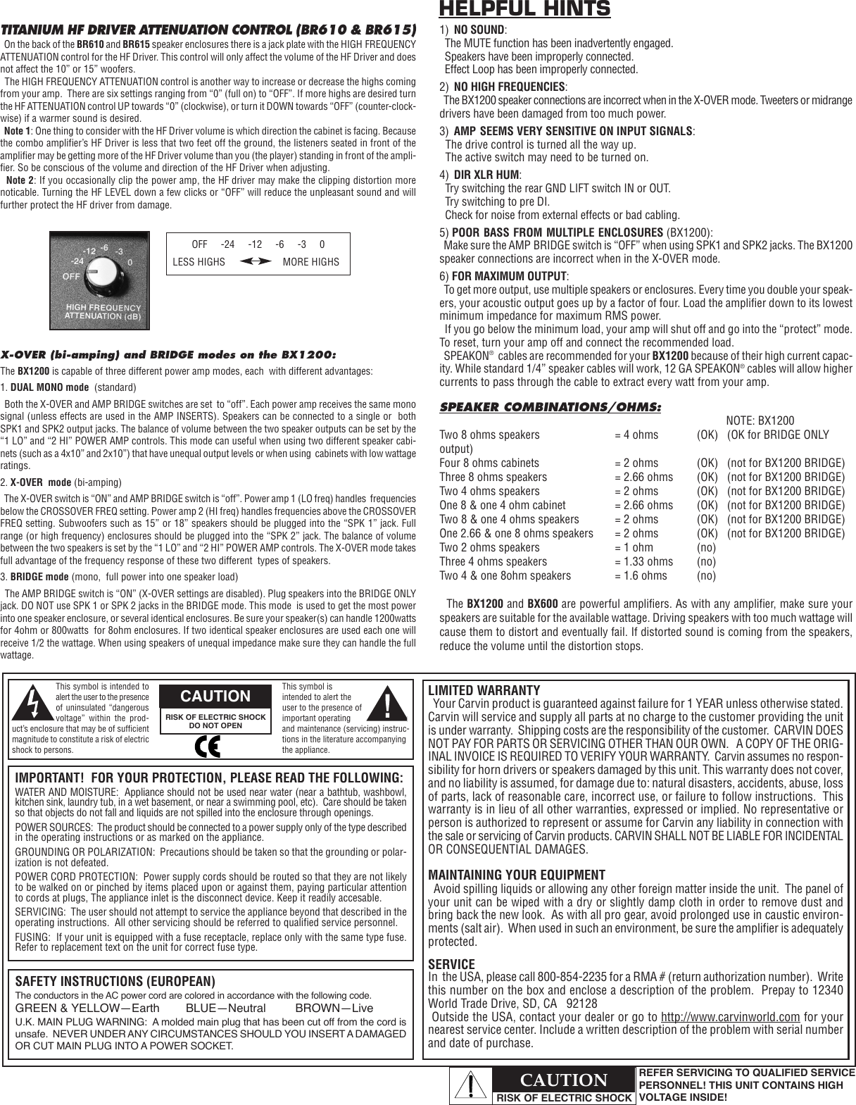 Page 4 of 4 - Carvin Carvin-Bx600-Owners-Manual BX600-BX1200-BR610-BR615