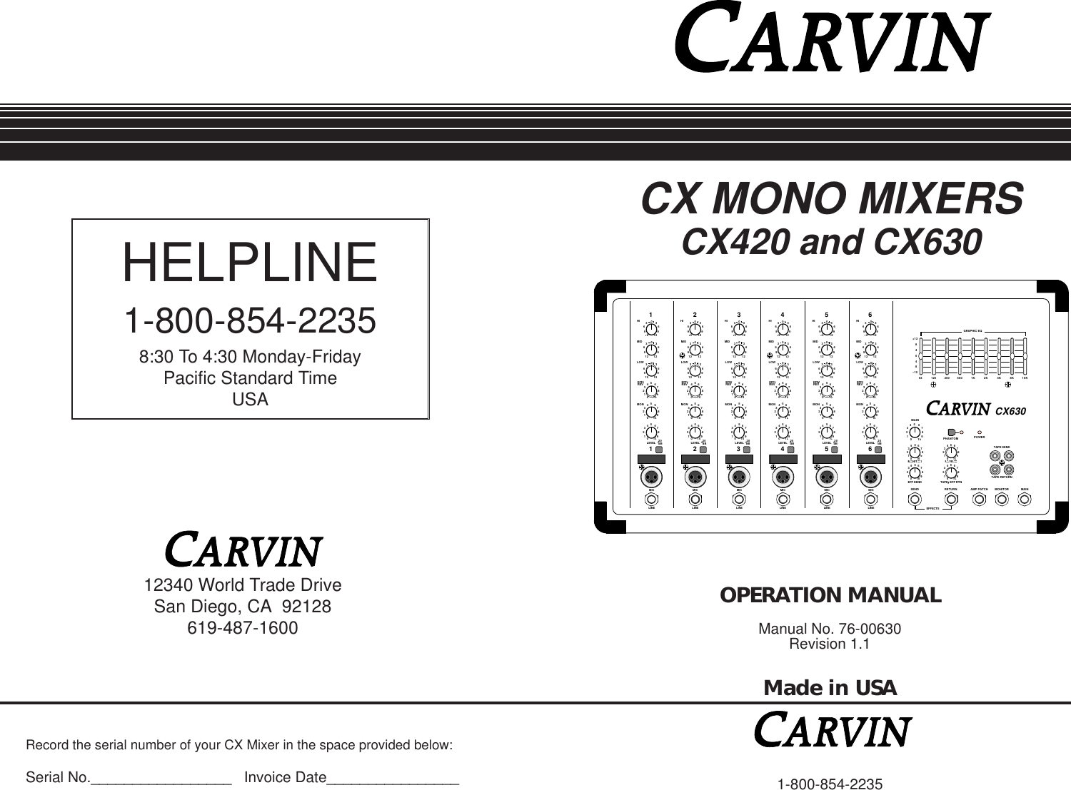 Page 1 of 12 - Carvin Carvin-Cx630-Owners-Manual CX4&6 Manual.6jun96