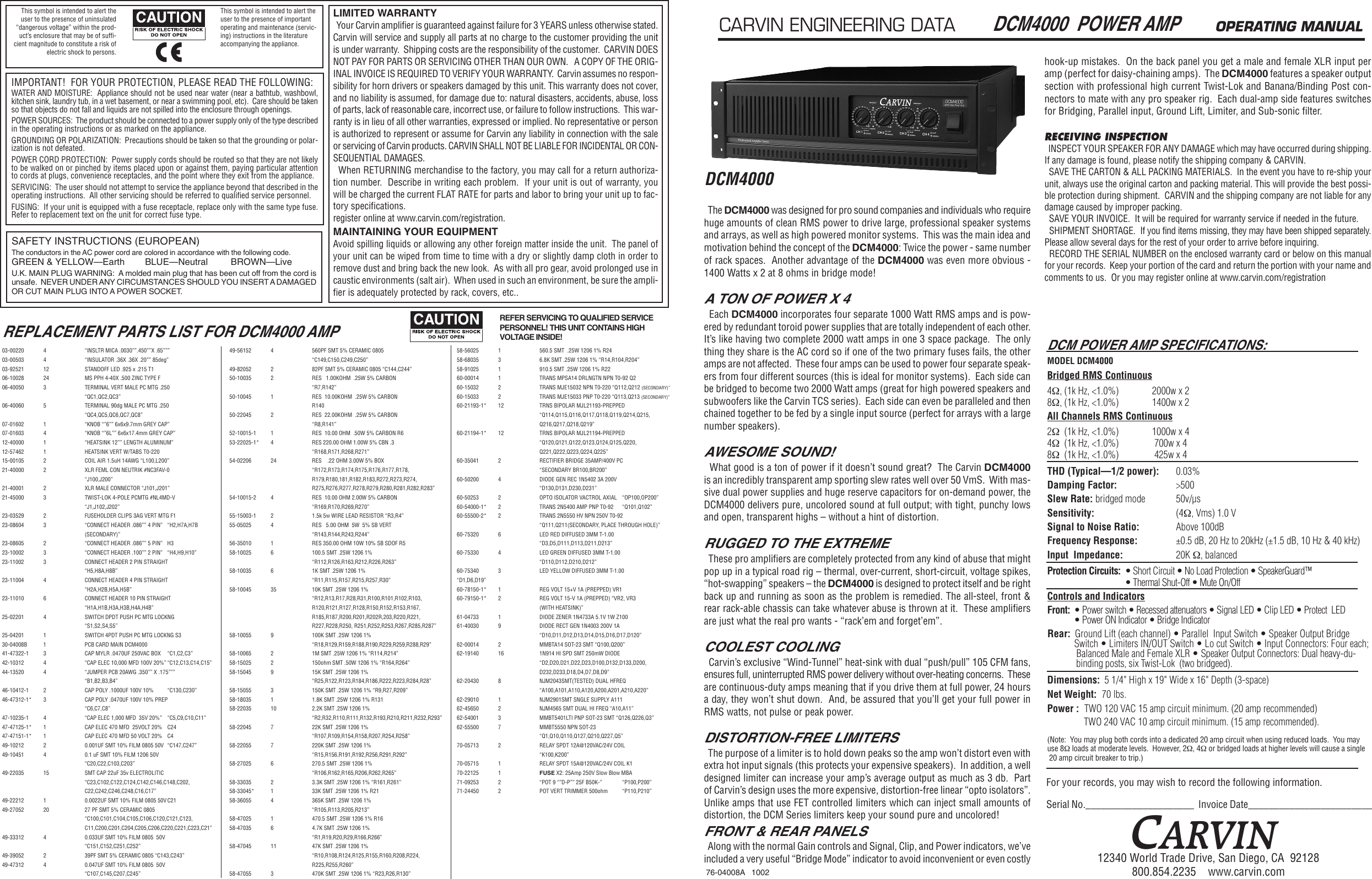 Page 1 of 2 - Carvin Carvin-Dcm4000-New-Owners-Manual DCM4000_01_01.qx