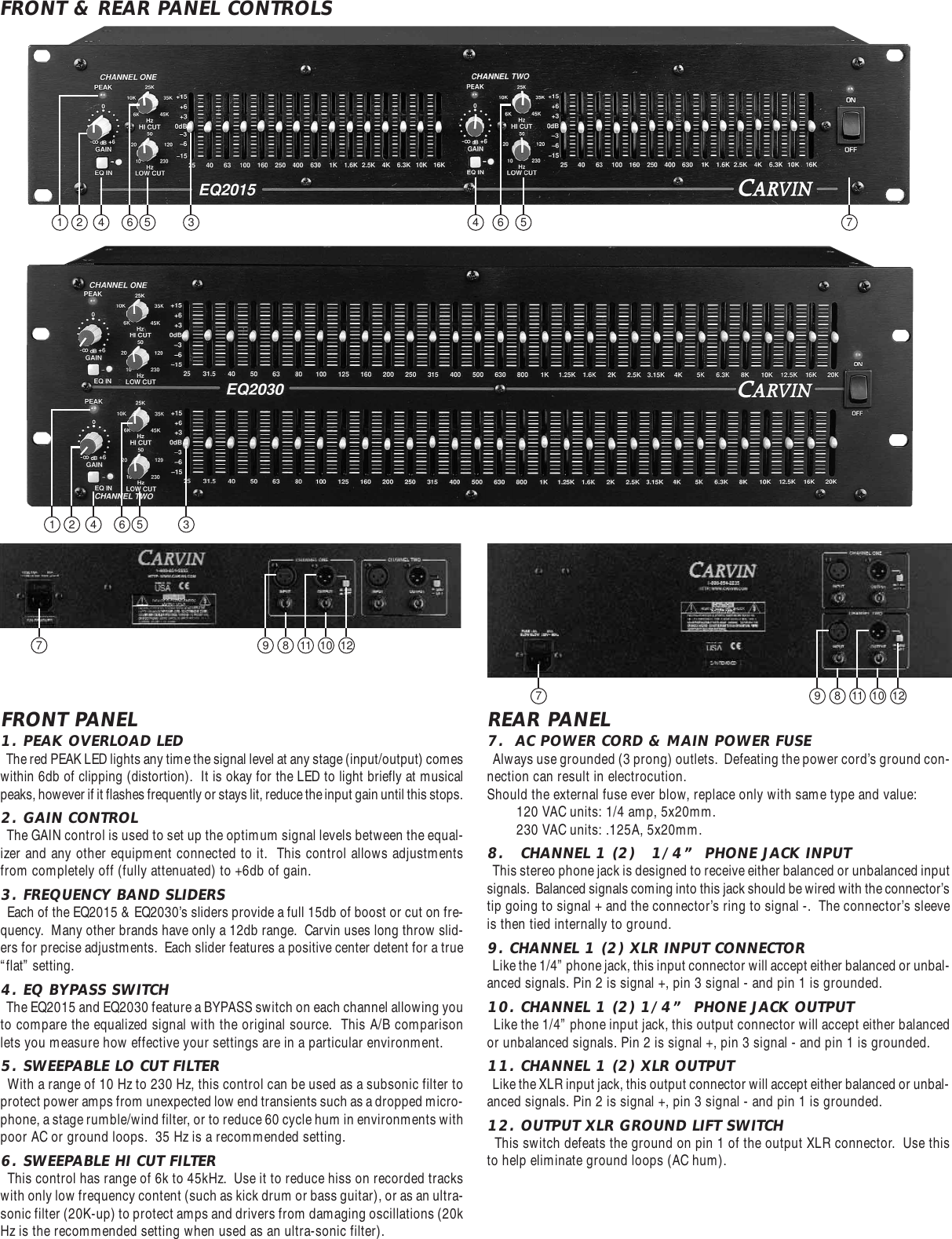 Page 4 of 6 - Carvin Carvin-Eq2030-Owners-Manual EQ2015 & 2030 Manual