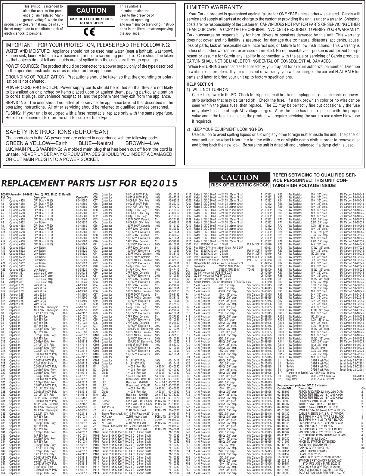 Page 5 of 6 - Carvin Carvin-Eq2030-Owners-Manual EQ2015 & 2030 Manual