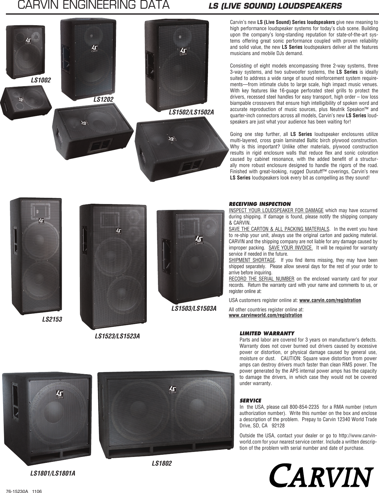 Page 1 of 4 - Carvin Carvin-Ls1802-Owners-Manual 76-15230A -LSCLUB SPKRS