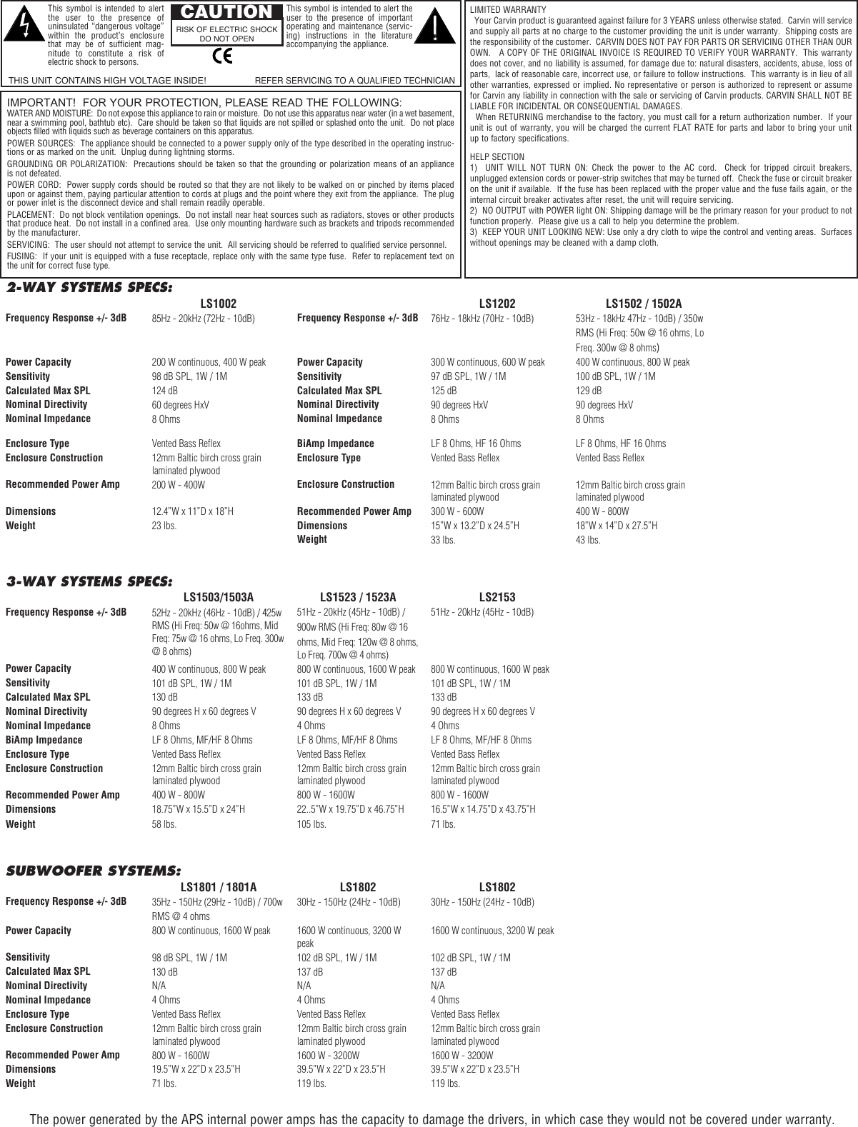 Page 2 of 4 - Carvin Carvin-Ls1802-Owners-Manual 76-15230A -LSCLUB SPKRS