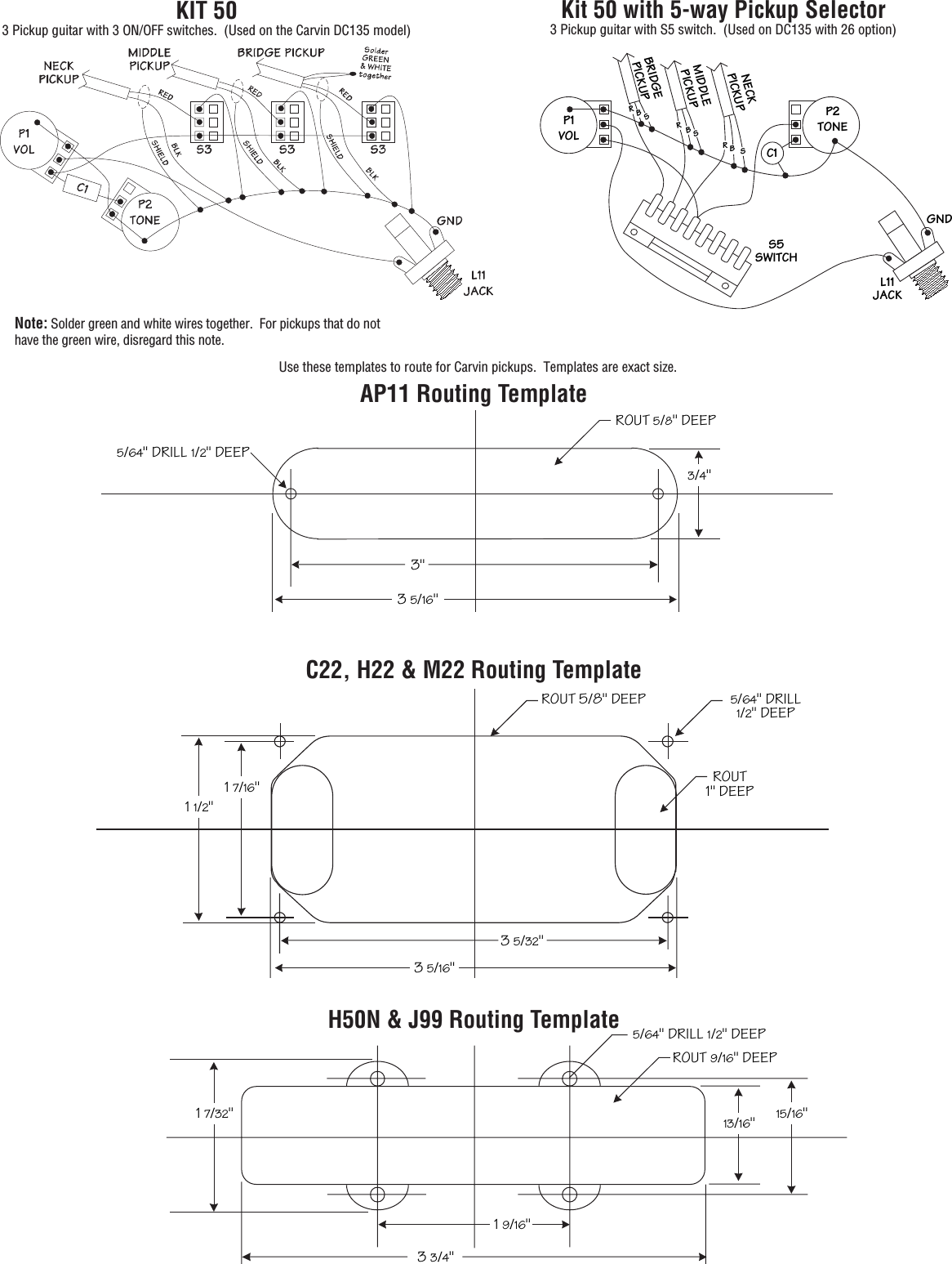 Page 2 of 2 - Carvin Carvin-Pickupwiring-Quick-Reference-Guide 76-00015-Pickup Wiring