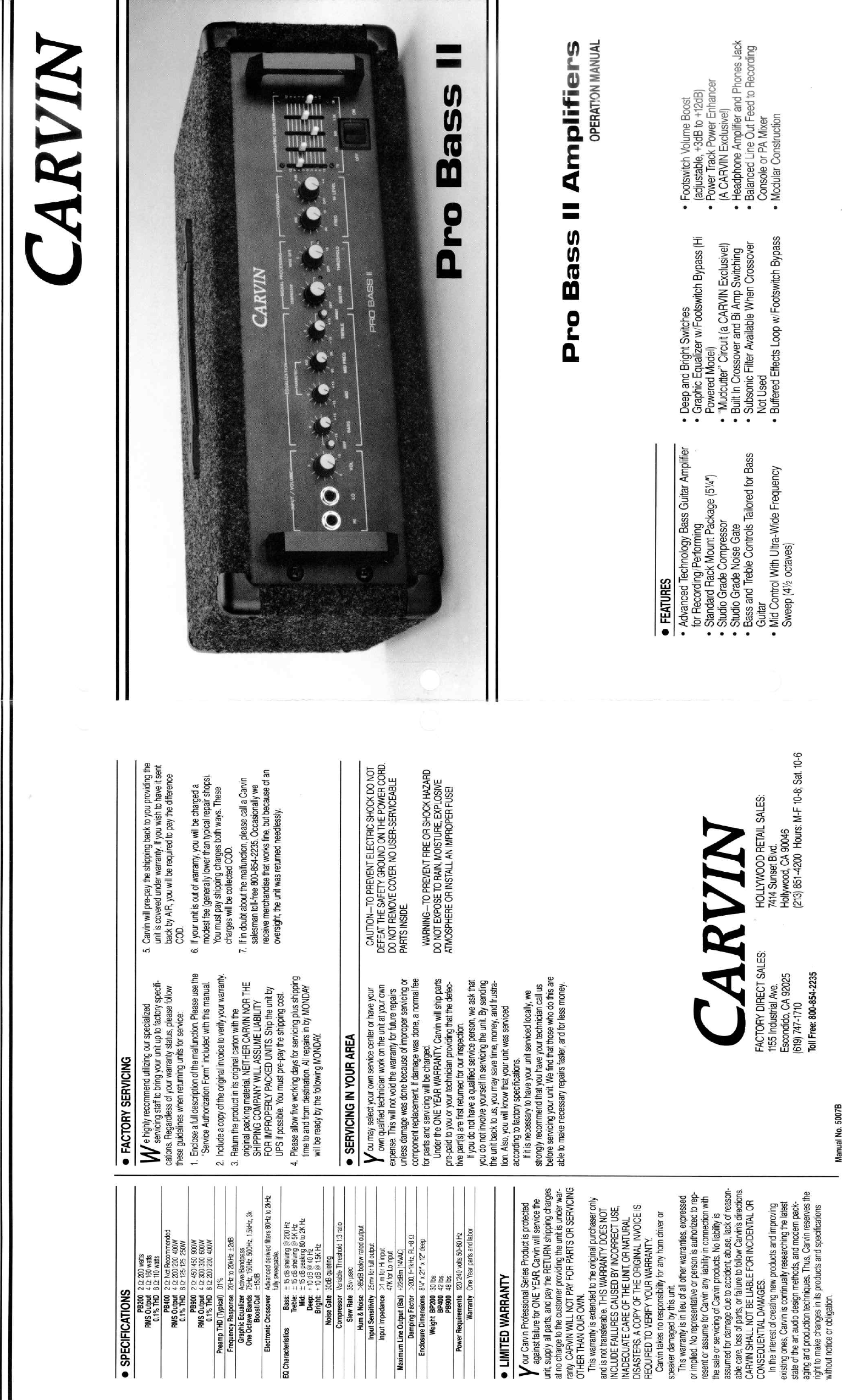 Page 1 of 4 - Carvin Carvin-Pro-Bass-Ii-Owners-Manual