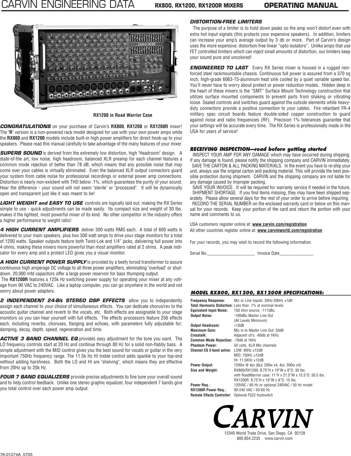 Page 1 of 4 - Carvin Carvin-Rx1200R-Owners-Manual RX1200 05.QX